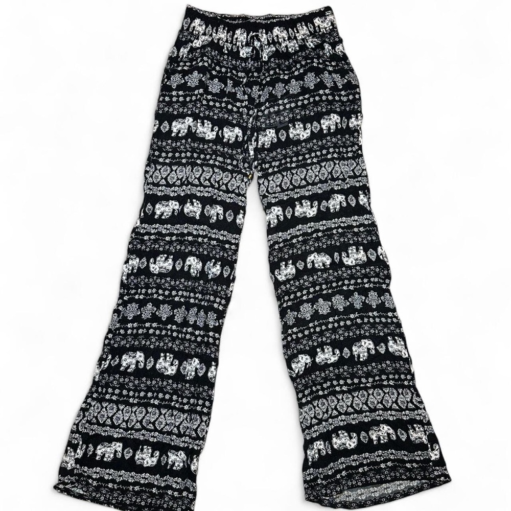 Boho Flare Elephant Print Pants Festival Hippie